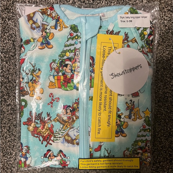 NIB Showstoppers “Snow Much Fun” Mickey Christmas, Bamboo Romper, 0-3M - Picture 2 of 3